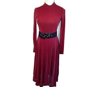 NWOT Shein Fit and Flare Metallic Burgundy Dress